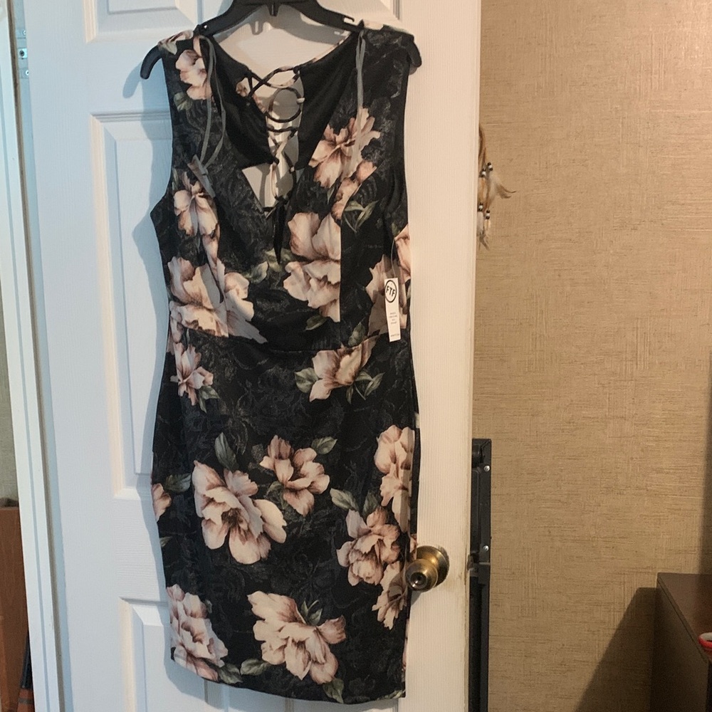 Fashion to Figure Black and Pink Floral Backless Dress